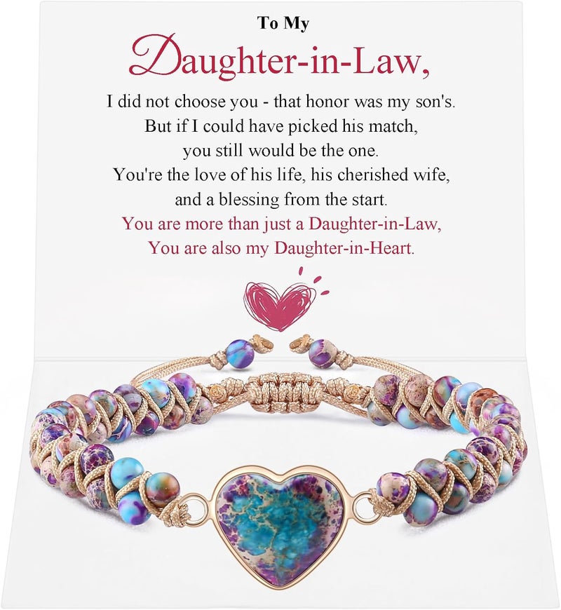 BABORI Jasper Heart Bracelet Adjustable Imperial Stone Beaded Braided Handmade Bracelet for Women Birthday Anniversary Mothers Day Christmas Graduation Jewelry Gifts for Her Mother Daughter - Image 1